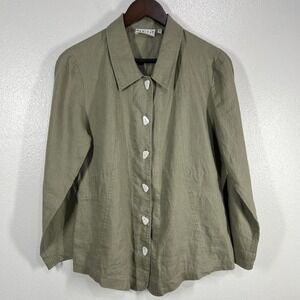 Habitat Linen Button Down Shirt Olive Green Long Sleeve Career Casual Size Small